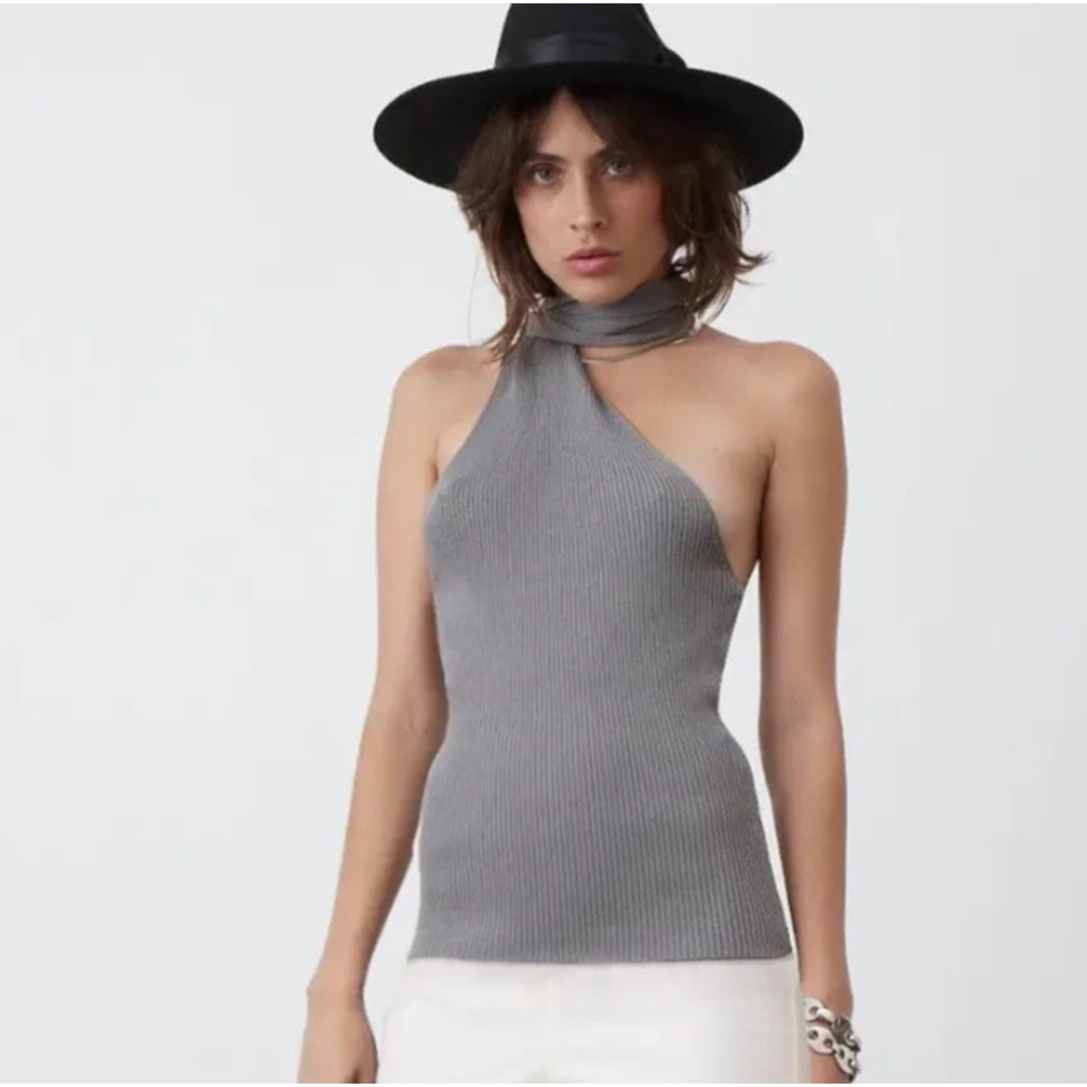 Atoir Jasper Top Womens 8 Ash Gray Indie Sleaze Asymmetric Halter Muted Clubwear